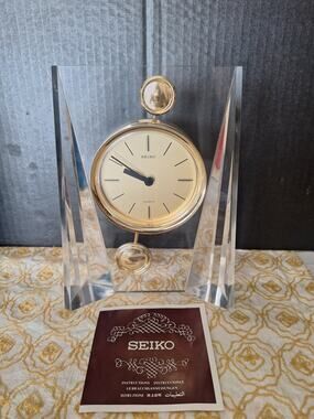 Vintage 80s Seiko QPW119G Pendulum Mantel Clock Lucite Acrylic Japan Manual NM
